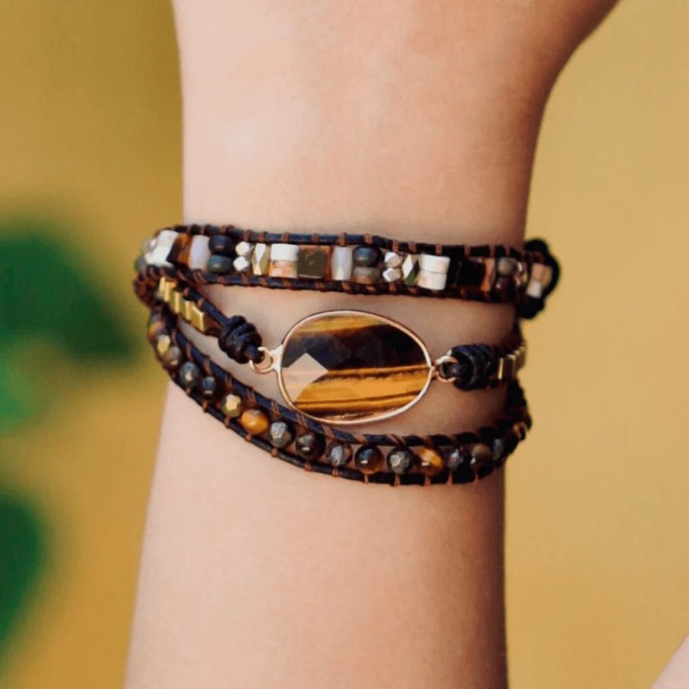 Natural Tiger's Eye Handmade Braided Healing Reiki Women Wrap Bracelet Xmas Gift